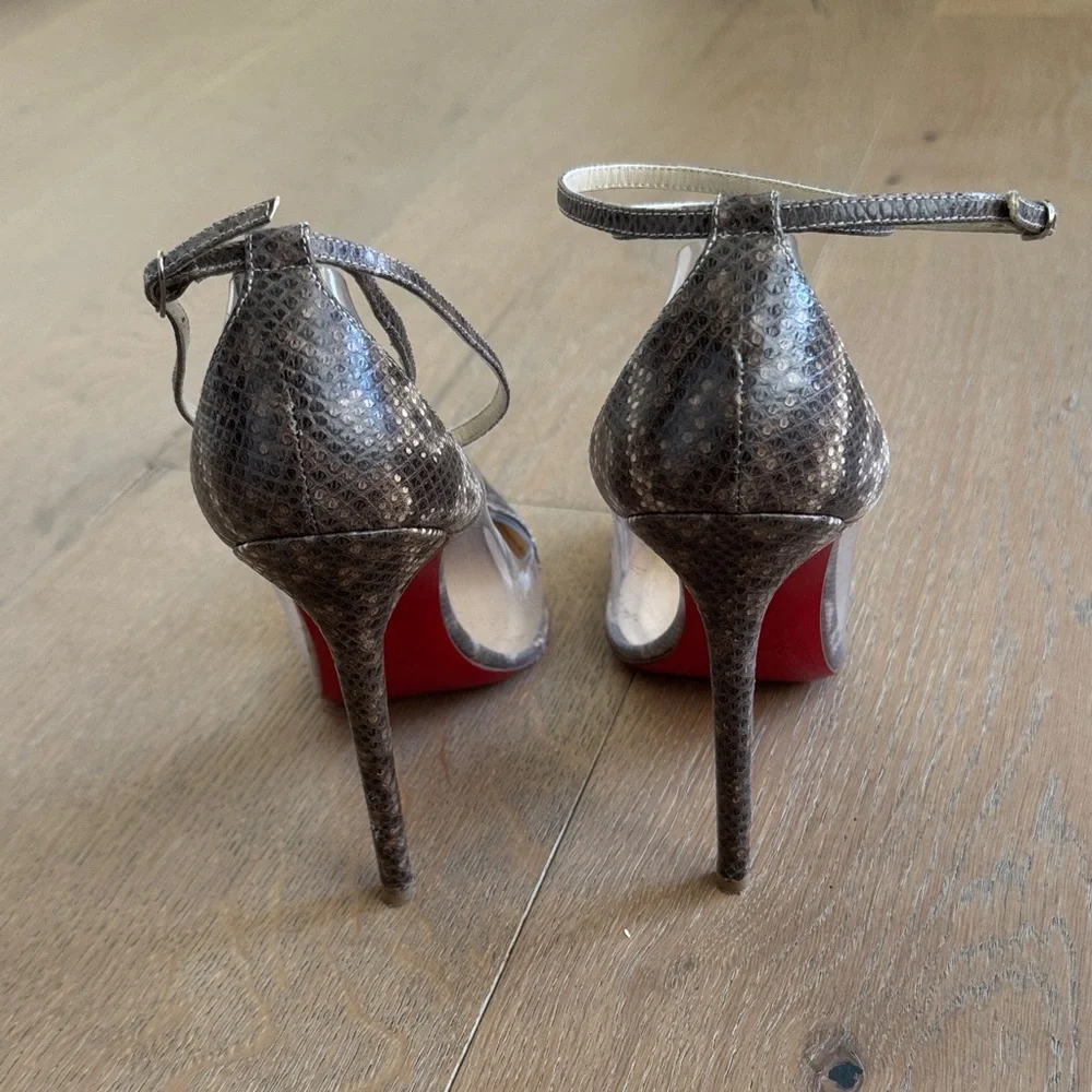 Christian Louboutin Grey/Brown PVC and Python Leather - Picture 3 of 5